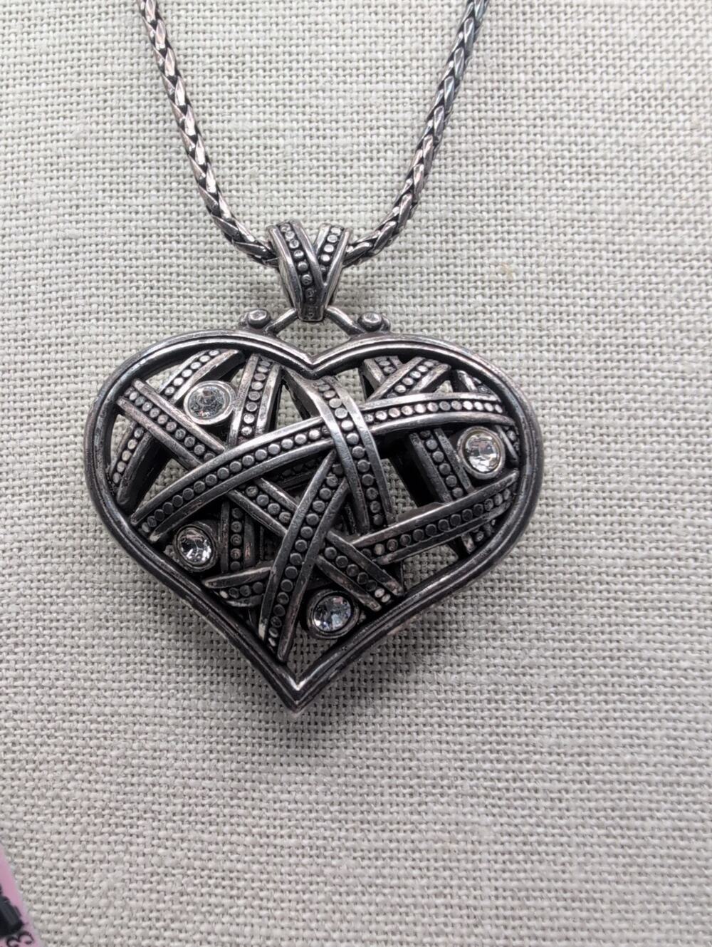 Brighton Lattice Heart Crystals 3D Puffed Hearts Silver Necklace 34-36 In" FADED